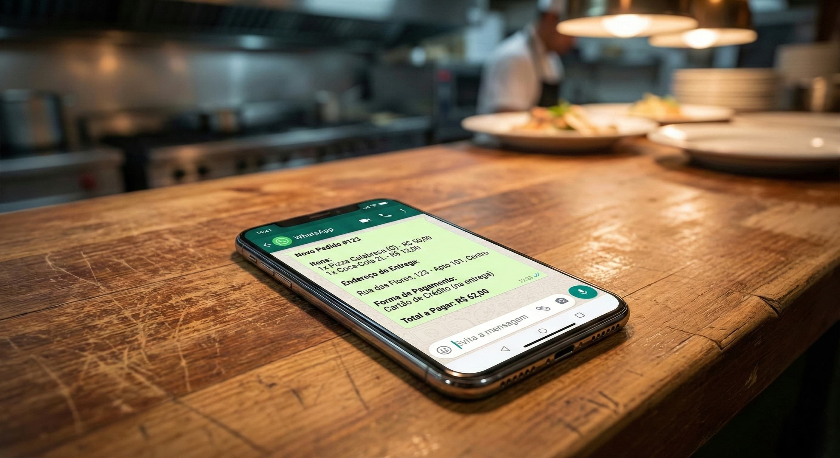 Pedido organizado chegando no WhatsApp